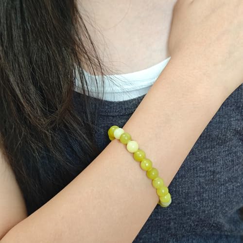 Natural Healing Gemstone Bracelet Handmade Yoga Stretch Elastic Bracelet Stress Relief Crystal Jewelry for Men and Women - color: Lemon Jade(Good Mood), size: 8mm