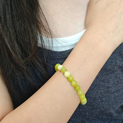 Natural Healing Gemstone Bracelet Handmade Yoga Stretch Elastic Bracelet Stress Relief Crystal Jewelry for Men and Women - color: Lemon Jade(Good Mood), size: 8mm