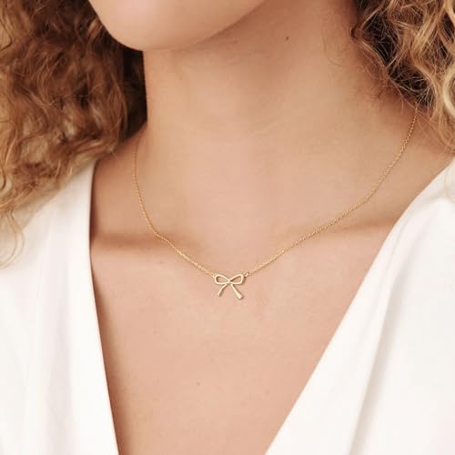 Thaivor Necklace for Women Dainty Bow Necklace 14K Gold Plated Cute Choker Small Pendant Charm Necklaces Teen Gift Trendy Stuff Personalized Jewelry Gifts - color: Gold-Cable-6