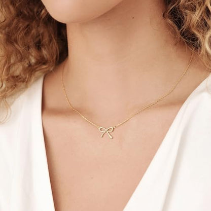 Thaivor Necklace for Women Dainty Bow Necklace 14K Gold Plated Cute Choker Small Pendant Charm Necklaces Teen Gift Trendy Stuff Personalized Jewelry Gifts - color: Gold-Cable-6