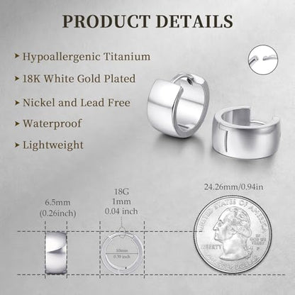 Limerencia Implant Grade Titanium Chunky Wide Huggie Hoop Earrings | Hypoallergenic,G23 Pure Titanium,Waterproof,Thick Huggie for Sensitive Ears - color: Silver