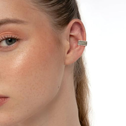 CHIC & ARTSY 925 Sterling Silver Ear Cuffs for Women, Non Piercing Clip On Cartilage Cuffs, Adjustable Fake Conch & Helix Earrings, Gold Plated & Oxidized Various Styles - color: ear cuff #32
