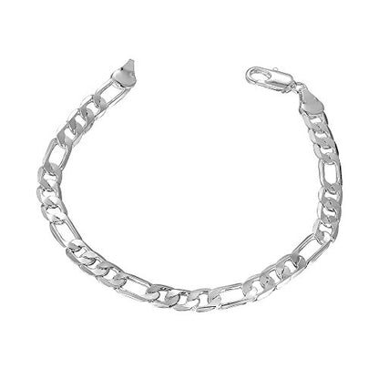 Sterling Silver 6mm Solid Figaro-Link Chain Bracelet 8", Simple and Classic.For Men or Women