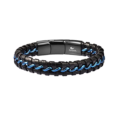 Men's Braided Genuine Leather Wristband Cuff Bracelet - color: Blue