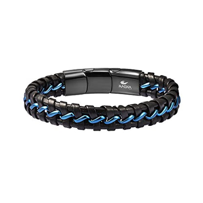 Men's Braided Genuine Leather Wristband Cuff Bracelet - color: Blue
