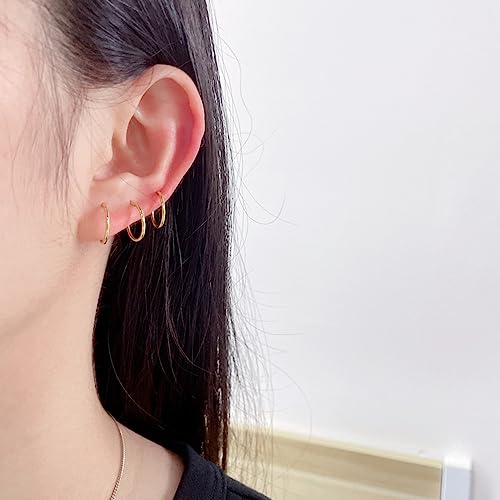 5Pcs Stainless Steel 16G 18G Sleeper Hoop Earrings for Women Men Septum Hinged Clicker Nose Lip Ring Helix Daith Cartilage Tragus Piercings Tiny Small Huggie Hoops Hypoallergenic Sensitive Ears Jewelry - style: 10mm in gold-tone 18G