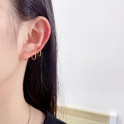 5Pcs Stainless Steel 16G 18G Sleeper Hoop Earrings for Women Men Septum Hinged Clicker Nose Lip Ring Helix Daith Cartilage Tragus Piercings Tiny Small Huggie Hoops Hypoallergenic Sensitive Ears Jewelry - style: 10mm in gold-tone 18G