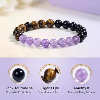 Bivei Protection Crystal Healing Bracelet | 8MM Strength Bracelet Spiritual Stretch Beaded Jewelry for Women Men Gift - color: No Negativity, size: Large 8-8.27 inch