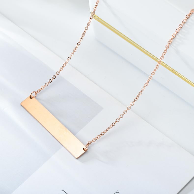 Rockyu Horizontal Bar Necklace for Women Gold Plated Stainless Steel Minimalist Bar Pendant with Shiny Rhinestone Adjustable Chain 18 Inch Jewelry Christmas New Year Gift (Silver)