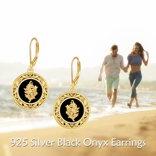 Sterling Silver Black Onyx Earrings for Women 18K Yellow Gold Plated Jewelry Gifts - style: Filigree Round 3
