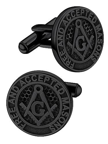 FaithHeart Mens Cufflinks, Norse Viking Tuxedo Shirt Cuff Links, Stainless Steel Cuff Links and Shirt Studs, Gift Box - style: 04. Mason-Black