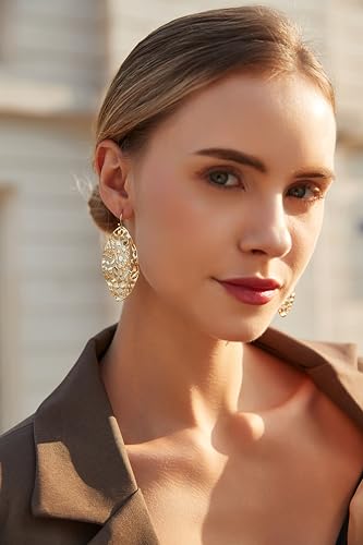 Sylph Large Gold Earrings for Women, Chunky Gold Statement Drop Dangle Earring Maple Leave Ginko Leaf Jewelry Gifts - style: 01 Gold Leaf Earrings-2.1"