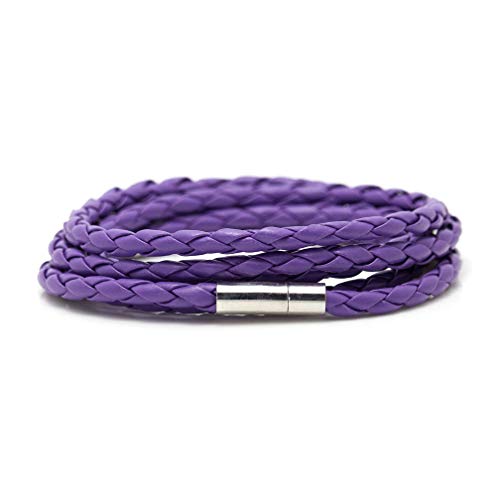 Xusamss Fashion Alloy Buckle Multilayer Leather Wrap Cuff Bracelet,7.5inches - color: Purple