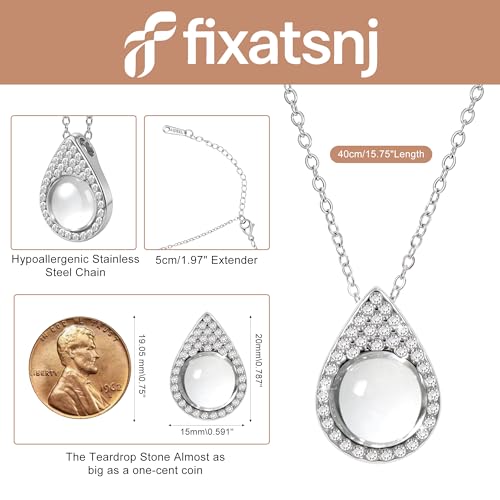 Women Trendy Faux Crystal Pendant Necklace 18K Gold/Silver Plated | CZ Halo Teardrop Drop Pendant Necklace Lightweight Fashion Jewelry Set Stackable For Wedding Daily Wear - color: White
