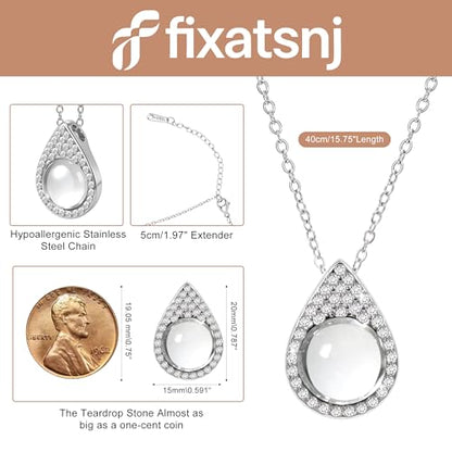 Women Trendy Faux Crystal Pendant Necklace 18K Gold/Silver Plated | CZ Halo Teardrop Drop Pendant Necklace Lightweight Fashion Jewelry Set Stackable For Wedding Daily Wear - color: White