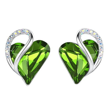 Infinity Love Heart Stud Earrings for Women, Birthstone and Healing Stone, Gifts for Mom, Wife, and Her, Silver Plated - color: 08-August-Peridot Green