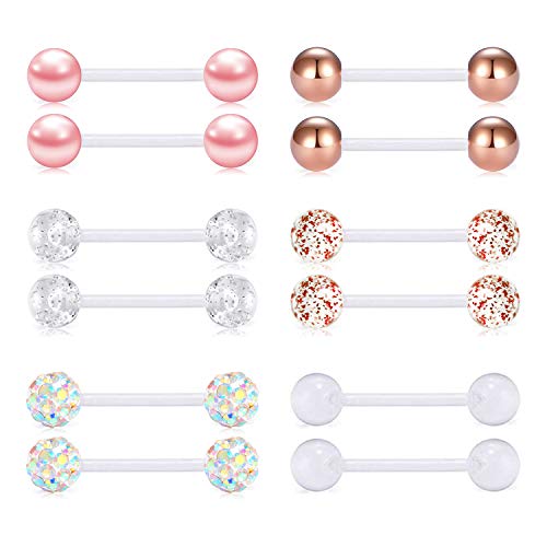 FECTAS Plastic Nipple Rings Tongue Piercing Retainer Barbell 14g for Women Surgery 12/14/16/18mm - style: A-12pcs-12MM