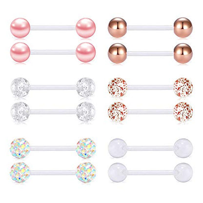 FECTAS Plastic Nipple Rings Tongue Piercing Retainer Barbell 14g for Women Surgery 12/14/16/18mm - style: A-12pcs-12MM