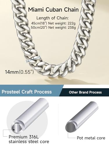 PROSTEEL Chunky Cuban Link Curb Chain Necklace for Women Men, Stainless Steel Choker Thick Trendy Statement Hip Hop Miami Cuban Chain Jewelry Gifts Unisex Size,5/12/14mm Widths,18"/20" - color: 14mm-Silver, size: 18inches