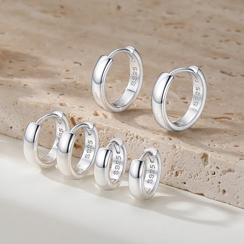 925 Sterling Silver Huggie Hoop Earrings | Silver Huggie Hoop Earrings Hypoallergenic 12/14mm Cartilage Small Hoops for Women Sensitive Ears - color: M