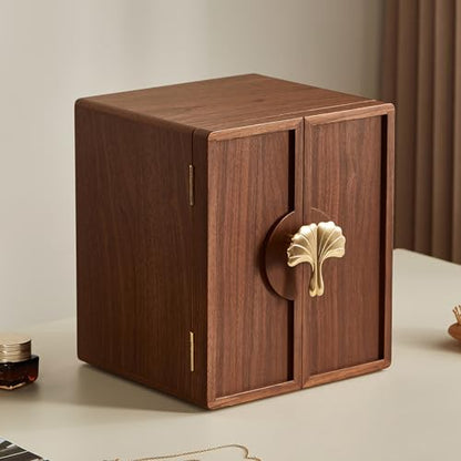 Wooden Jewelry Box, 5 Layer, Black Walnut, 7.9x8.7x10.0in | Large Jewelry Organizer for Women, Brass Handle, For Necklaces Rings Earrings Watches Storage, Gift for Her - size: 5 Layer(7.9"D x 8.7"W x 10"H)