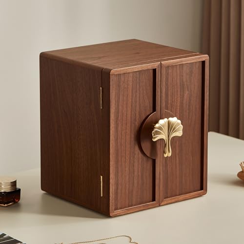 Wooden Jewelry Box, 5 Layer, Black Walnut, 7.9x8.7x10.0in | Large Jewelry Organizer for Women, Brass Handle, For Necklaces Rings Earrings Watches Storage, Gift for Her - size: 5 Layer(7.9"D x 8.7"W x 10"H)