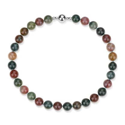 Chunky Gemstone Necklace for Women, 12mm Green Beaded Necklace, Hand-Knotted Beads Choker with Magnetic Clasp, Statement Jewelry, 16.5" - color: Indian Agate