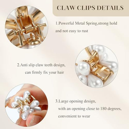 16 Pcs Small Pearl Claw Clips with Flower Design, Mini Hair Clips for Thin Thick Hair, Pearl Hair Accessories for Women Girls Sweet Tiny Hair Clips, Flower Hair Jaw Clamps Nonslip - color: White Flower