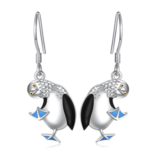 S925 Sterling Silver Cute Bird Earrings for Women Jewelry - color: White-Blue Footed Booby