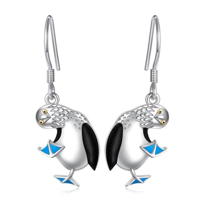 S925 Sterling Silver Cute Bird Earrings for Women Jewelry - color: White-Blue Footed Booby