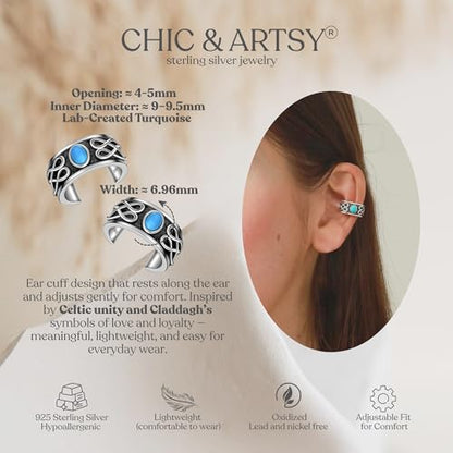 CHIC & ARTSY 925 Sterling Silver Ear Cuffs for Women, Non Piercing Clip On Cartilage Cuffs, Adjustable Fake Conch & Helix Earrings, Gold Plated & Oxidized Various Styles - color: ear cuff #26