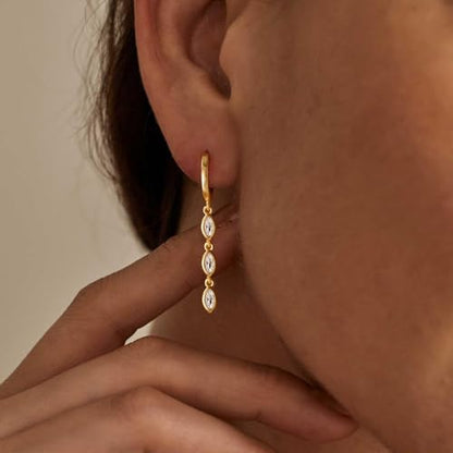 Dangle Earrings for Women Trendy, 14K Gold Plated CZ Huggie Drop Earrings, Dainty Long Chain Prom Wedding Jewelry Gift for Her - style: Marquise CZ
