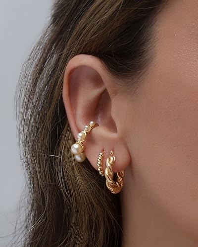 Chunky Gold Hoop Earrings for Women 14k Gold Plated Thick Triple Earrings | Hypoallergenic Trendy Chunky Gold Hoops Earrings,Dainty Jewelry Gifts for Women - style: twisted hoop earrings 2
