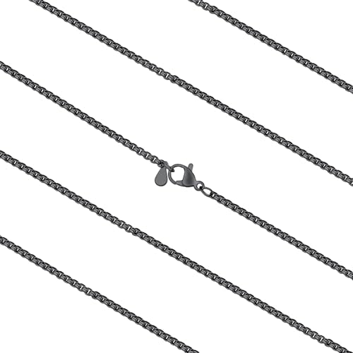 FaithHeart Stainless Steel Square Box Chain Necklaces for Men, 2/3mm Width | Silver/Black/Gold Durable Rolo Chains for Pendant, Hypoallergenic Non-tarnish Hip Hop Jewelry with Gift Box 18"-30" Length - color: b. 2mm Width-Black, size: 20 inches