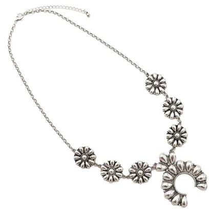 Rosemarie & Jubalee Women's Western Chunky Squash Blossom Statement Necklace,Burnished Silver Rolo Chain, Lobster Clasp, 22+3