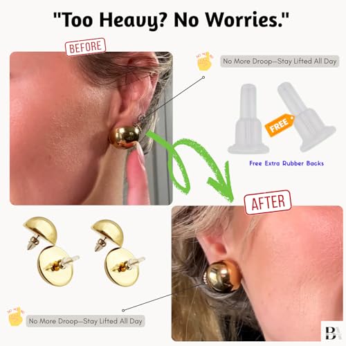 Stainless Steel Gold Button Earrings for Women – Half Ball Round Dome Studs – High Polished 10mm-24mm – Ideal Gift for Women - style: Gold Plated Stainless Steel - Dome