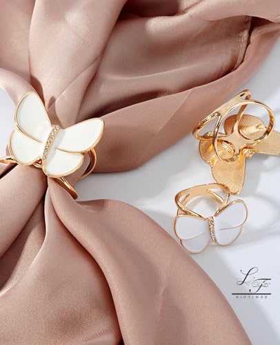 Scarf Rings Buckle And Slides For Women Scarves Pin Tshirt Ties Clip For The Side 3CP - color: White butterfly silk scarf buckle
