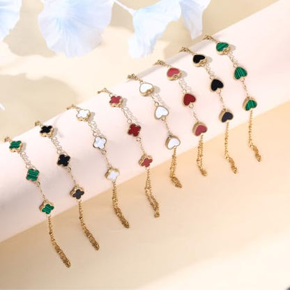 Hand Chain Bracelets for Women 14K Gold Plated Dainty Link Bracelet Bracelets Trendy Ring Bracelet Birthday Jewelry Gifts for Women - style: Green Clover