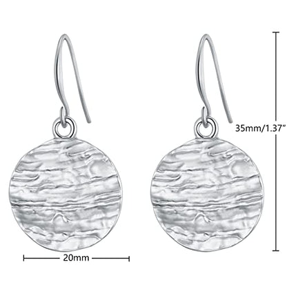Gold Earrings 14k Gold Plated Hoop Earrings Dainty Pearl hoop Disc Coin Bead Starfish Teardrop Circle Dangle Drop Earrings for Women Hypoallergenic Jewelry Gifts - color: Hammered Disc-Silver