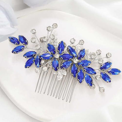 Casdre Crystal Bride Wedding Hair Comb Silver Leaf Bridal Hair Accessories Rhinestone Party Prom Hair Piece for Women and Girls (B Blue) - color: B Blue