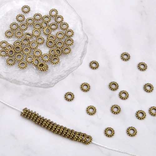 BronaGrand 100pcs 8mm Spacer Beads Tibetan Alloy Bead Spacers for DIY Necklace Bracelets Crafting,Gear-Shaped - color: Bronze