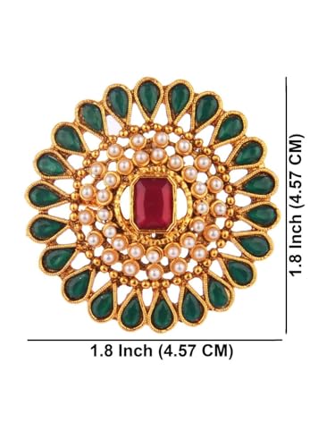 Efulgenz Indian Jewelry Ring Round Faux Pearl Crystal Adjustable Big Finger - color: Green