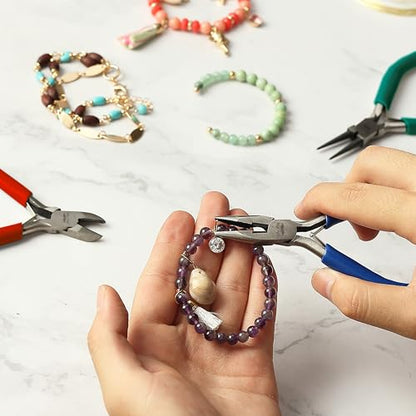 Mr. Pen- Pliers for Jewelry Making, 3 Pack, Chain Nose | Round Nose Pliers Set and Wire Cutter for Beading, Wire Wrapping, Jump Rings, Jewelry Repair, Crafting, DIY - color: Blue, Green, Red