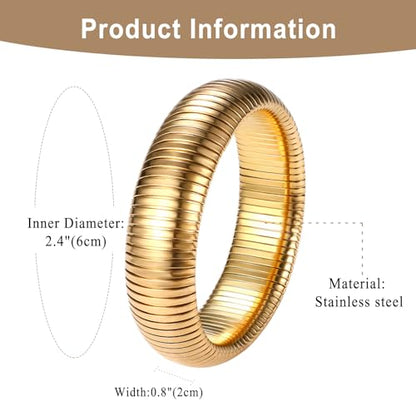 NMQLX Women's Elastic Bangle Bracelets: Stainless Steel Gold Chunky Wristband Bracelets - color: Gold - 20mm