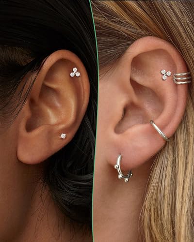 Cocharm G23 Titanium Helix Cartilage Piercing Jewelry 16g Threadless Tragus Earring Stud Flat Back Triangle Flower Push Pin Helix Jewelry Surgical Steel 6mm/8MM 16 Gauge Stud - style: Clear CZ-8mm