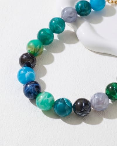 Chunky Beaded Choker Necklace for Women Boho Statement Necklace with Large Pearl Blue Brown Tone Resin Beads Summer Beach Jewelry Gifts - color: Blue-A