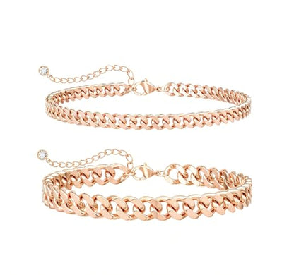 Tewiky Chunky Ankle Bracelets for Women,Dainty Layered Waterproof Anklet for Women Adjustable Cuban Set Stackable Cute Summer Beach Jewelry Gift - color: rose gold
