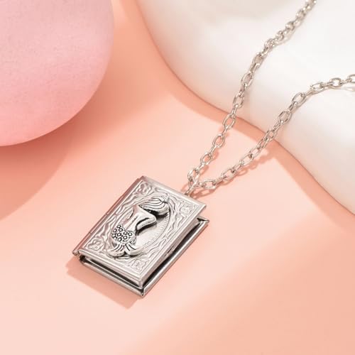 Photo Book Locket Necklace for Women Charm Choker Pendants that Holds Pictures Memorial Jewelry - color: Mermaid Pattern