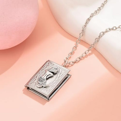 Photo Book Locket Necklace for Women Charm Choker Pendants that Holds Pictures Memorial Jewelry - color: Mermaid Pattern