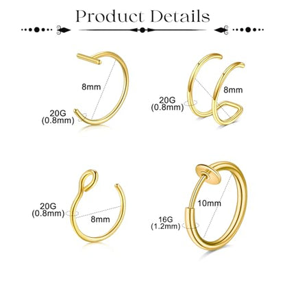Fake Eyebrow Ring Fake Lip Labret Studs Replacement Balls Spike with 100pcs Sticker Non-Piercing Body Jewelry Fake Skin Piercing - color: C2 -Gold